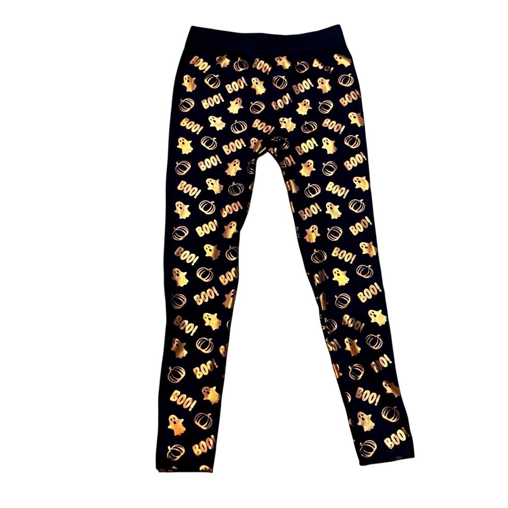 Halloween Womens Leggings W27 L28 Seamless Fleece Lined Black Orange Foil Target